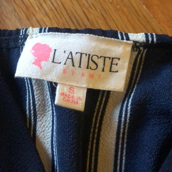 Navy and white Striped romper. - Picture 2 of 5